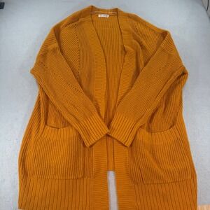 Retrology Womens XL Mustard Shaker Knit Open Front Cardigan Sweater Pockets